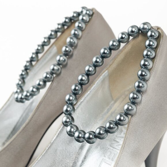 Chanel Grey Pearl Ankle Satin Pumps - Picture 7 of 9